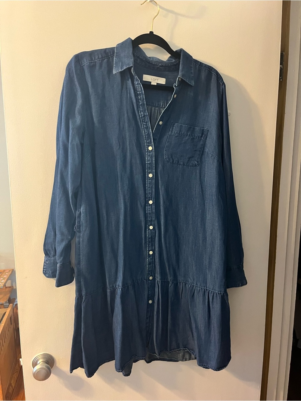 LOFT Denim Blue Long Sleeve Shirt Dress